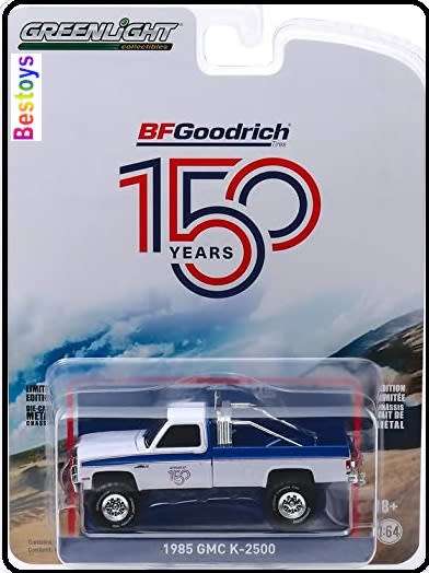 Greenlight Diecast Model Car Anniversary Series GMC K 2500 Pickup 1985 "BF Goodrich" 150 years 1/64