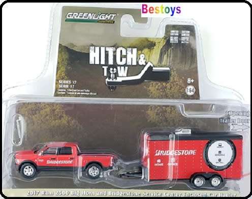 Greenlight Diecast Model Car Set Hitch & Tow Dodge RAM 2500 Bighorn Pickup 2017 & Service Centre Enc