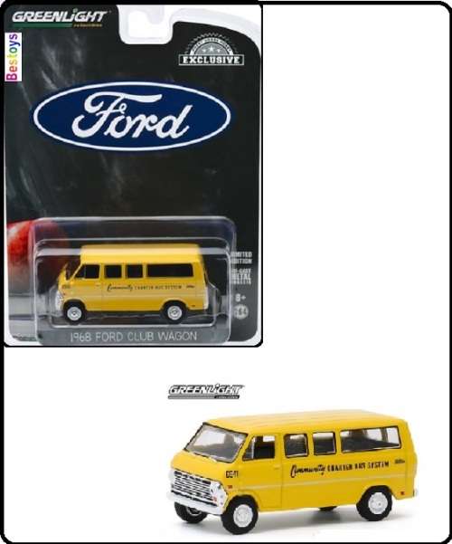 Greenlight Diecast Model Car Exclusive Ford Club Wagon 1968 `Community Charter Bus` 1/64 scale new