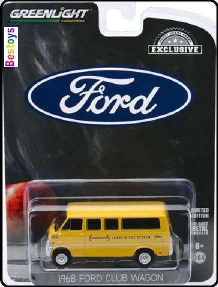 Greenlight Diecast Model Car Exclusive Ford Club Wagon 1968 `Community Charter Bus` 1/64 scale new