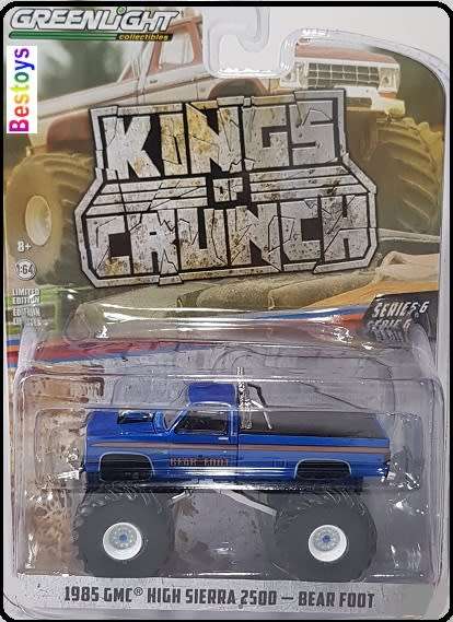 Greenlight Diecast Model Car Kings of Crunch Monster GMC High Sierra 2500 1985 "Bear Foot" 1/64 scal