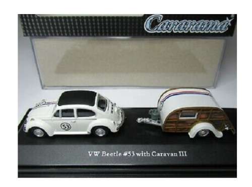 Cararama Hongwell Diecast Model Car 2 pk VW Volkswagen Beetle + Camper Trailer Herbie No 53 1/72 OO