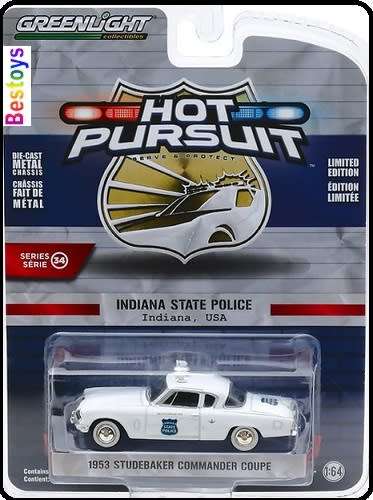 Greenlight Diecast Model Car Hot Pursuit Series Studebaker Commander Coupe 1953 "Indiana State Polic