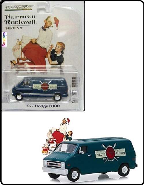 Greenlight Diecast Model Car Norman Rockwell Dodge B 100 B100 Panelvan 1977 1/64 scale new in pack