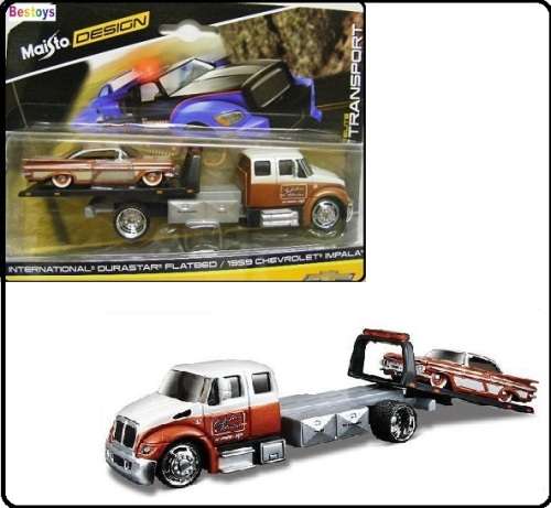 Maisto Elite Transport Chevy Impala 1959 + International Durastar Flatbed Recovery Truck 1/64 scale
