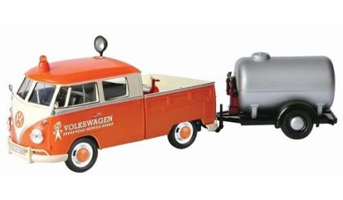Motormax Motor Max Diecast Model Car 79674 VW Volkswagen Kombi T 1 T1 Double Cab Pickup + Trailer Ro
