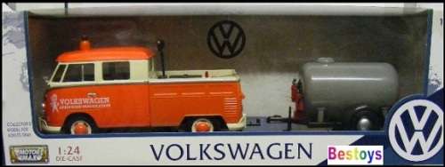 Motormax Motor Max Diecast Model Car 79674 VW Volkswagen Kombi T 1 T1 Double Cab Pickup + Trailer Ro