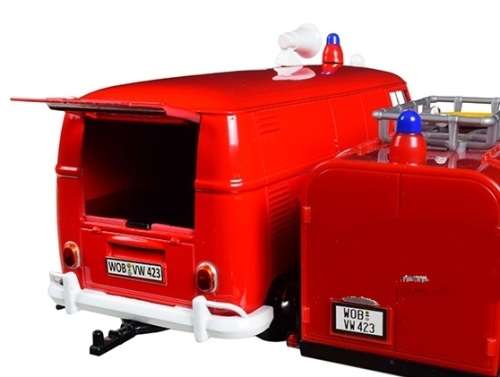 Motormax Motor Max Diecast Model Car 79671 VW Volkswagen Kombi T 1 T1 Panelvan + Fire Trailer Feuerw
