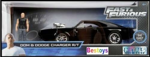 JADA Diecast Model Car Movie Film TV Fast & Furious Dodge Charger RT 1970 + Dom Figurine 1/24 scale