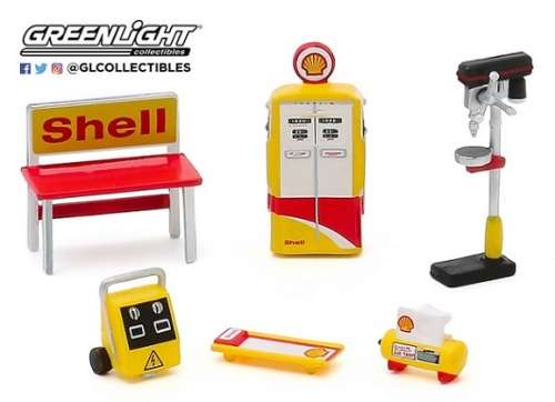 Greenlight Model Accessory Set Garage Workshop Tools Diorama `Shell` Pump Compressor Workbench Drill