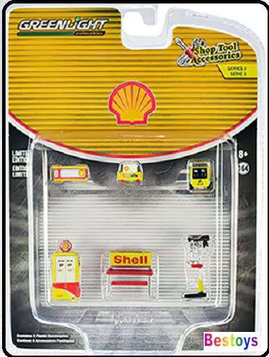 Greenlight Model Accessory Set Garage Workshop Tools Diorama `Shell` Pump Compressor Workbench Drill