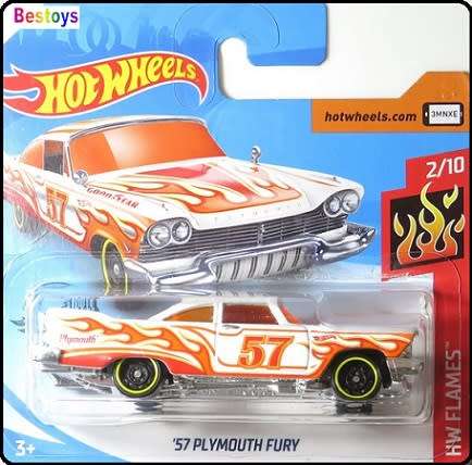 Hotwheels Hot Wheels Diecast Model Car 2020 168 / 250 Plymouth Fury 1957 No 57 Flames 1/64 scale new
