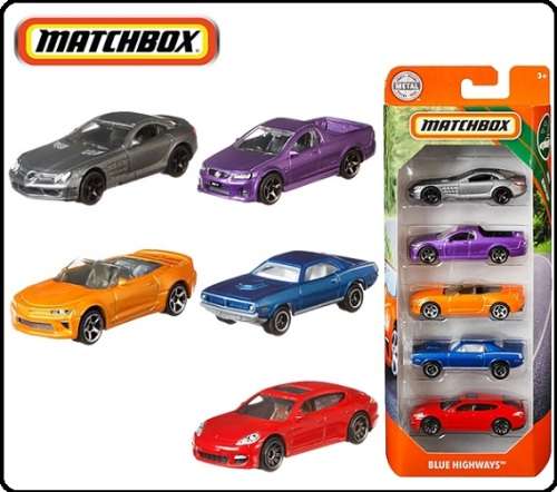 Matchbox Diecast Model Set 5 pk Blue Highways Mercedes AMG Chevy SSR Camaro Plymouth Porsche 1/64