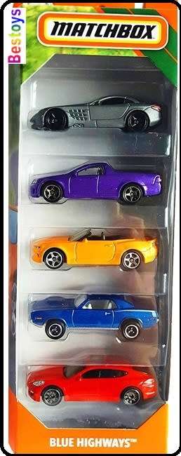 Matchbox Diecast Model Set 5 pk Blue Highways Mercedes AMG Chevy SSR Camaro Plymouth Porsche 1/64