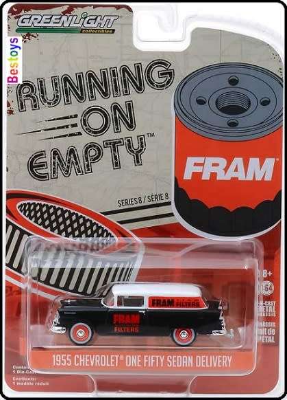 Greenlight Diecast Model Car Running on Empty Chevy Chevrolet One Fifty Sedan Delivery 1955 "Fram Fi