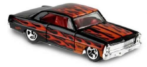 Hotwheels Hot Wheels Diecast Model Car 2019 143 / 250 Chevy Chevrolet Nova 1966 Flames 1/64 scale
