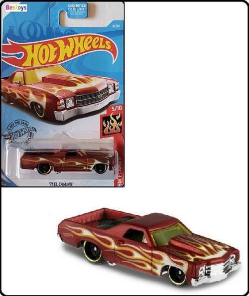 Hotwheels Hot Wheels Diecast Model Car 2019 8 / 250 Chevy Chevrolet El Camino 1971 Flames 1/64 scale