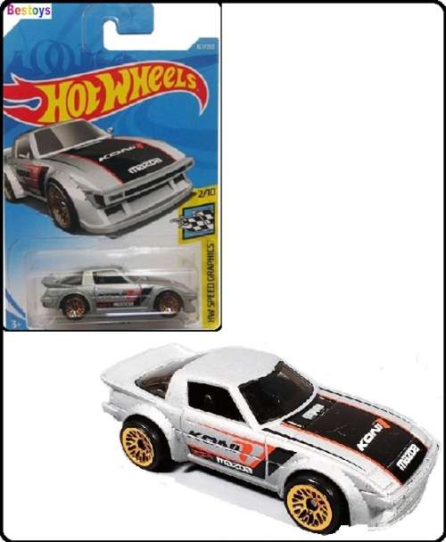 Hotwheels Hot Wheels Diecast Model Car 2019 167 / 250 Mazda RX7 RX 7 "Koni" Speed Graphics 1/64 scal