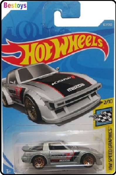 Hotwheels Hot Wheels Diecast Model Car 2019 167 / 250 Mazda RX7 RX 7 "Koni" Speed Graphics 1/64 scal