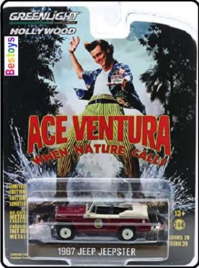 Greenlight Diecast Model Car Hollywood Jeep Jeepster 1967 Ace Ventura Movie Film TV 1/64 scale new