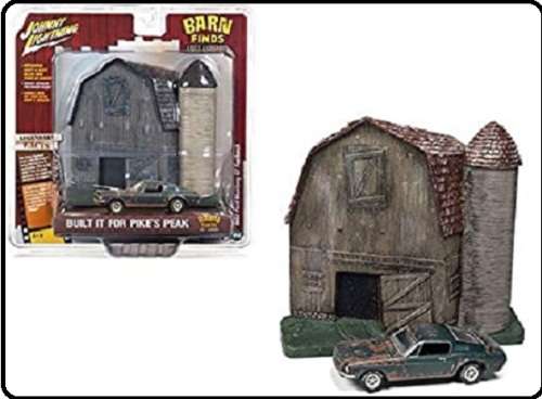 Johnny Lightning Diecast Model Car Barn Finds Ford Mustang GT Fastback 1968 + Resin barn diorama1/64