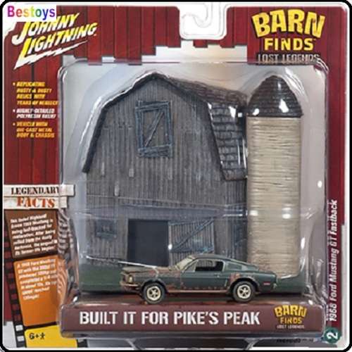 Johnny Lightning Diecast Model Car Barn Finds Ford Mustang GT Fastback 1968 + Resin barn diorama1/64