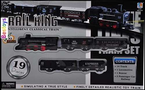 Rail King Plastic Train Set Battery Operated 5 carriages + 14 pcs track Steam Engine Gift Hobby new