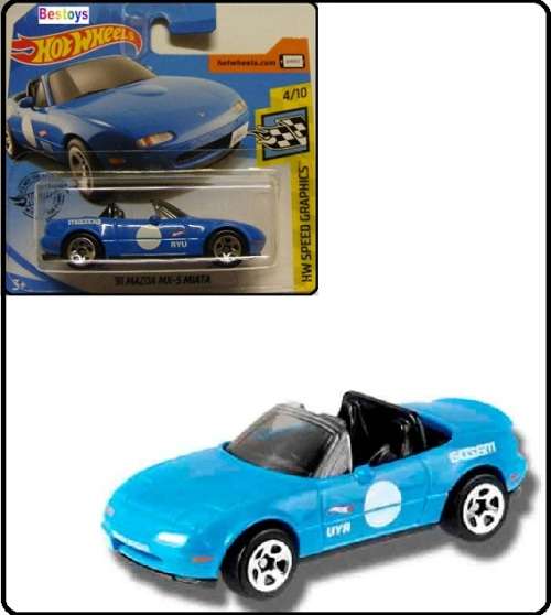 Hotwheels Hot Wheels Diecast Model Car 2019 184 / 250 Mazda MX 5 MX5 Miata 1991 Speed Graphics 1/64