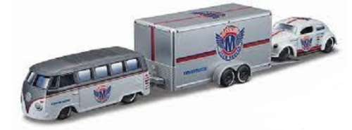 Maisto Diecast Model Car Design Series Hauler VW Volkswagen Kombi Samba Bus + Beetle + Enclosed Trai