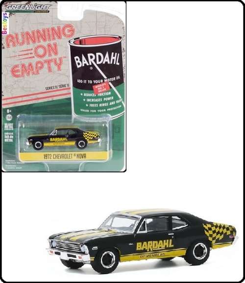 Greenlight Diecast Model Car Running on Empty Chevy Chevrolet Nova 1972 "Bardahl" 1/64 scale new