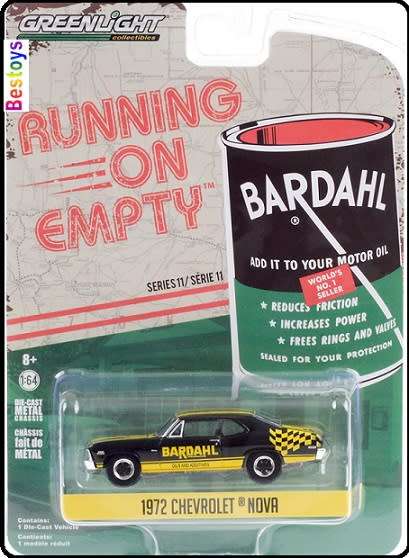 Greenlight Diecast Model Car Running on Empty Chevy Chevrolet Nova 1972 "Bardahl" 1/64 scale new