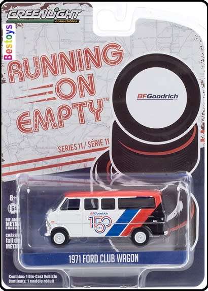 Greenlight Diecast Model Car Running on Empty Ford Club Wagon 1971 "BF Goodrich 150 yrs" Anniv 1/64