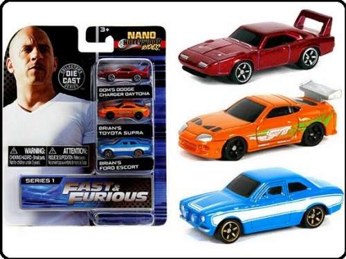 JADA Diecast Model Car Nano Set Fast & Furious Dodge Charger Toyota Supra Ford Escort Movie Film TV
