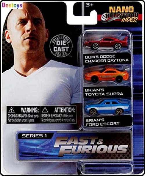 JADA Diecast Model Car Nano Set Fast & Furious Dodge Charger Toyota Supra Ford Escort Movie Film TV
