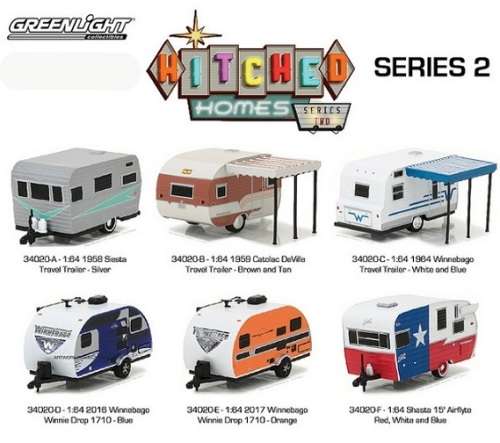 Greenlight Diecast Model Caravan Hitched Homes Caravan Wiinebago Winnie Drop 1710 2016 1/64 scale ne