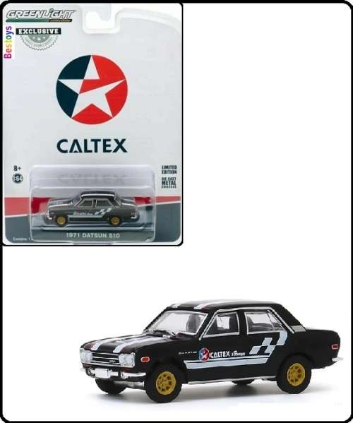 Greenlight Diecast Model Car Exclusive Datsun 510 1971 4 door 4 dr "Caltex" 1/64 scale new in pack