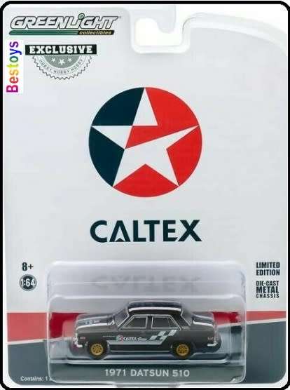Greenlight Diecast Model Car Exclusive Datsun 510 1971 4 door 4 dr "Caltex" 1/64 scale new in pack