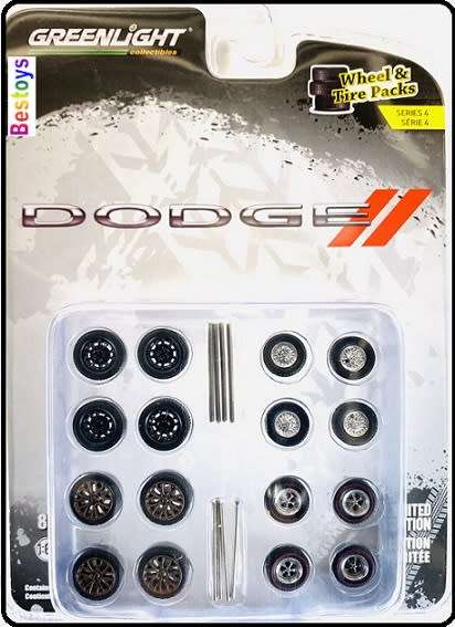 Greenlight Model Car Wheel Set Dodge rubber tyres real riders accessories diorama 1/64 scale new