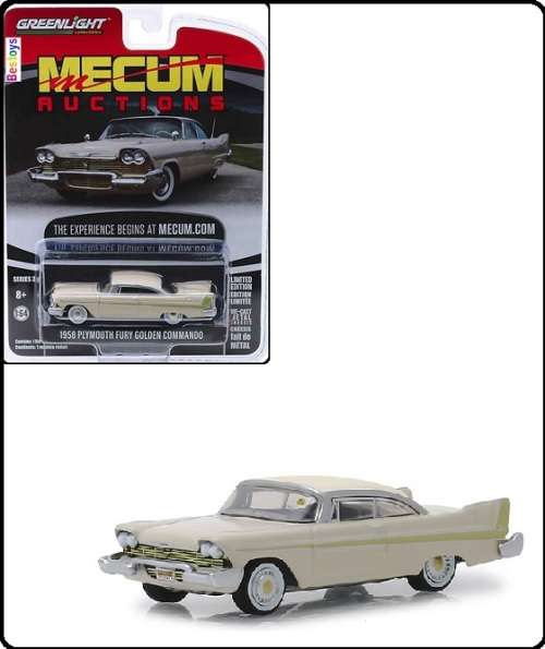 Greenlight Diecast Model Car Mecum Auctions Plymouth Fury Golden Commando 1958 1/64 scale new in pac
