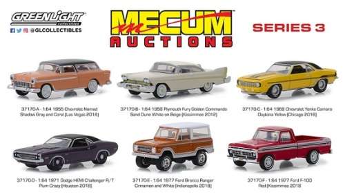 Greenlight Diecast Model Car Mecum Auctions Plymouth Fury Golden Commando 1958 1/64 scale new in pac