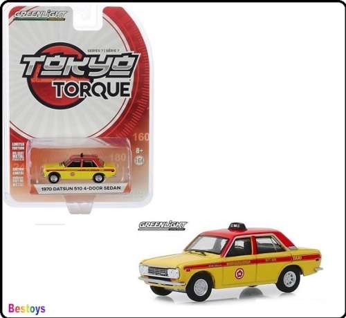 Greenlight Diecast Model Car Tokyo Torque Datsun 510 4 door sedan 1970 "Taxi" 1/64 scale new in pack