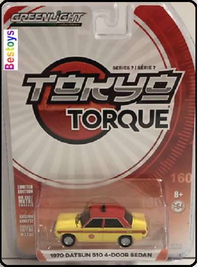 Greenlight Diecast Model Car Tokyo Torque Datsun 510 4 door sedan 1970 "Taxi" 1/64 scale new in pack
