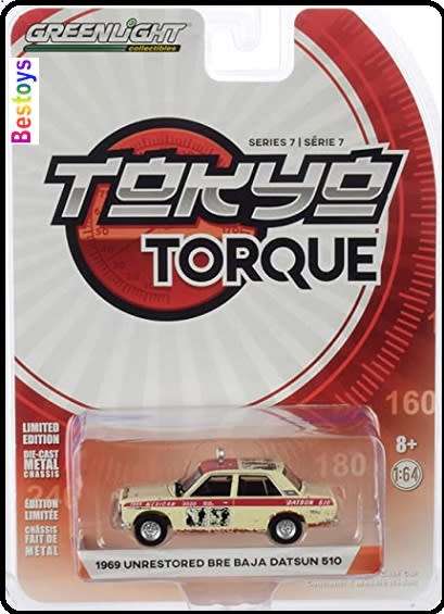 Greenlight Diecast Model Car Tokyo Torque Datsun 510 4 door BRE Baja Unrestored 1969 1/64 scale new