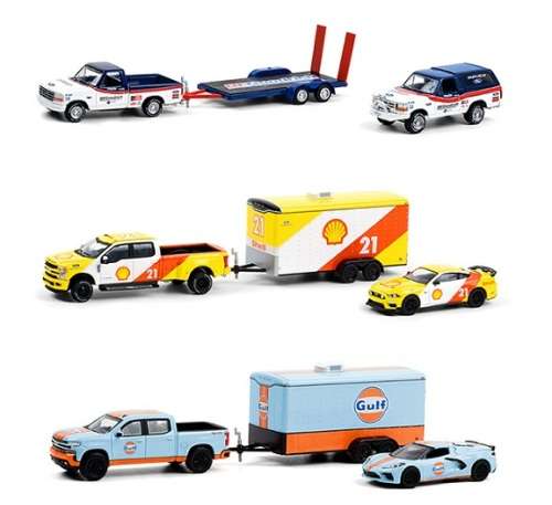 Greenlight Diecast Model Car Set Hitch & Tow Ford F 150 F150 1992 + Bronco 1992 + Flatbed trailer "B