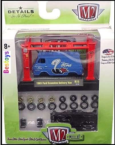 Castline M2 Diecast Model Car Kit Set Ford Econoline Delivery Van 1965 + Workshop lift + extra wheel