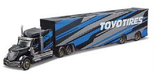 Maisto Diecast Model Truck Design Hauler Series International Lonestar + Enclosed Trailer "Toyo Tyre