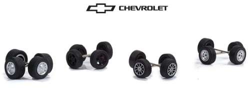 Greenlight Model Car Wheel Set Chevy Chevrolet Corvette rubber real riders 1/64 scale new in pack