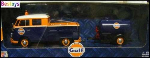 Motormax Motor Max Diecast Model Car 79610 VW Volkswagen Kombi T 1 T1 Double Cab Pickup + TrailerGul