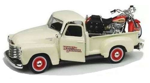 Maisto Diecast Model Car + Motorbike 32161 Chevy Chevrolet 3100 Pickup 1950 + Harley Davidson Herita