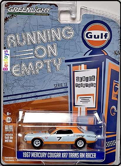 Greenlight Diecast Model Car Running on Empty Mercury Cougar XR 7 XR7 Trans Am Racer 1967 No 7 "Gulf